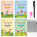 Magic Practice Copybook for Kids — Reusable Calligraphy & Handwriting Exercise Book | Set of 4 Books with 10 Refills, 2 Pens & 2 Grips | Fast Learning Textbook for Ages 3–10